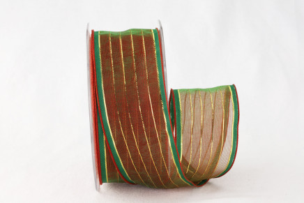 Taffeta Edge Sheer Organza with Metallic Pinstripe Green
