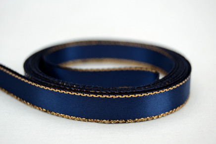 Navy with Gold Edge 3/8" 50yd Double Faced Satin with Metallic Edge