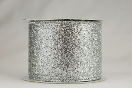 Wired Glitter Lamé Ribbon Silver