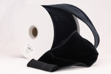Wired Dupioni Backed Plush Velvet Ribbon Black