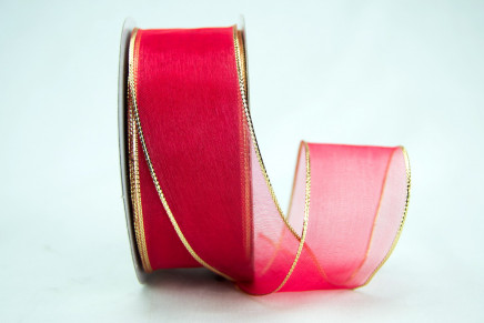 Red with Gold Edge 1-1/2" 25yd Wired Metallic Edge Organza