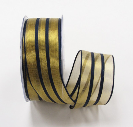 Wired Gold Metallic Sheer with Stripes Navy