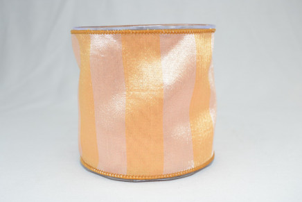Wired Horizontal Striped Raw Silk Ribbon Without Pencil Stripes