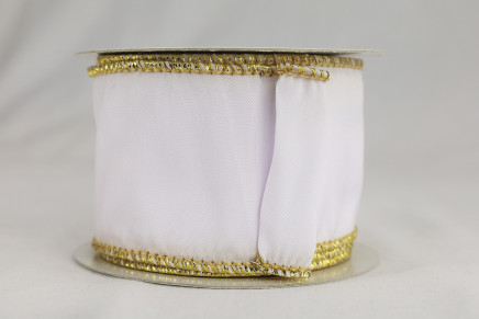White with Gold Edge 2-1/2" 10yd Wired Light Taffeta Ribbon