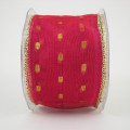 Wired Sheer Ribbon with Metallic Dots Shocking Pink