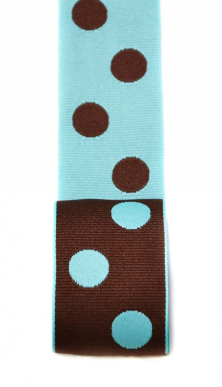 Reversible Grosgrain Polka Dots Aqua Brown