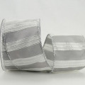 Wired Metallic Shadow Stripe Taffeta Ribbon Pewter