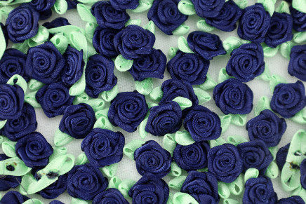 Satin Ribbon Mini Flowers Navy/Mint