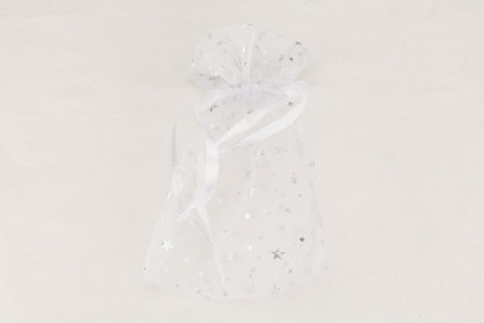 Sheer Organza Pouches with Metallic Stars Silver