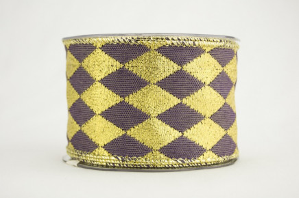 Purple with Gold Edge 3-1/2" 10yd Wired Reversible Diamonds Pattern Ribbon