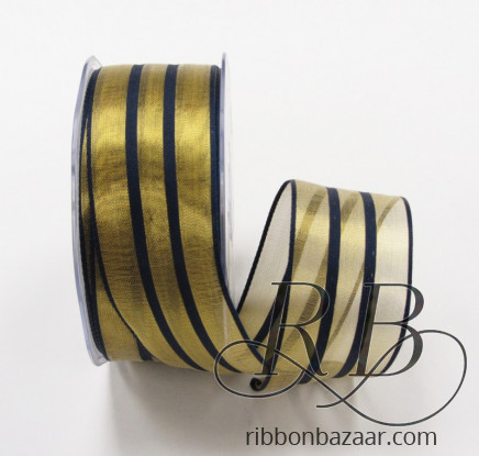 Wired Metallic Sheer Navy & Gold Stripes Gold / Navy