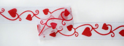 Sheer Valentine Hearts and Vines White