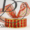 Wired Sheer Metallic Combo Check & Plaid Ribbon Red