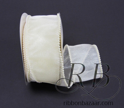 Wired Sheer Ribbon with Pearl Edge Ivory