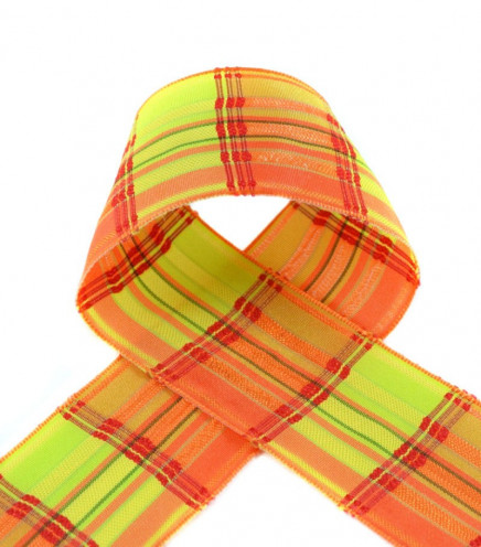 Elegant Multicolored Wired Taffeta Ribbon – Ribbed Texture, European Craftsmanship Orange / Lime