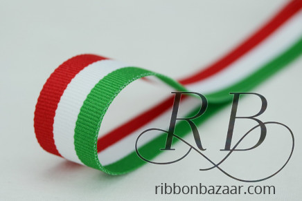 Grosgrain Italian Flag Themed Ribbon Red, White & Emerald