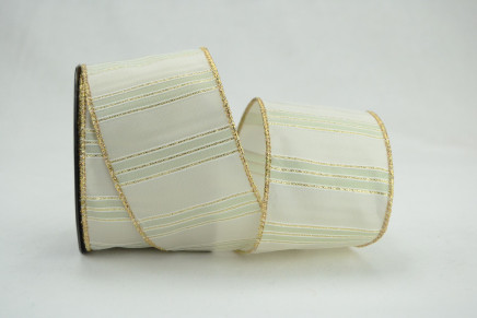 Sage with Gold Edge 2-1/2" 10yd Wired Metallic Shadow Stripe Taffeta Ribbon