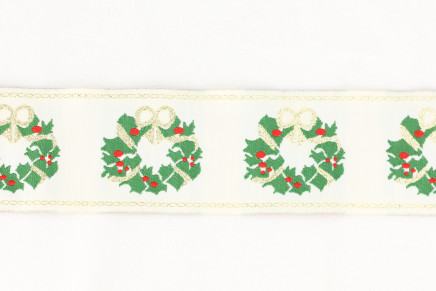 Jacquard Christmas Wreaths Ribbon White