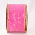 Wired Sheer Ribbon with Metallic Dots Hot Pink