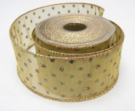 Gold with Gold Edge 6" 10yd Wired Sheer Metallic Dots
