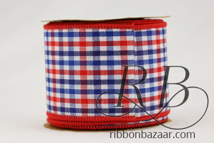 Wired Red, White & Blue Mini Check Ribbon Red, White & Blue