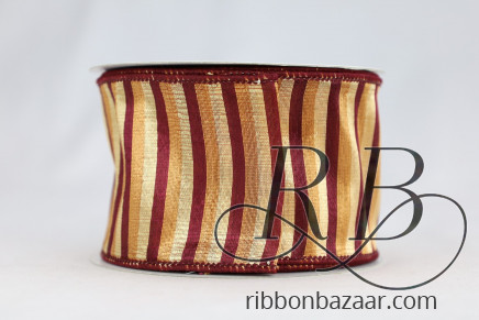 Wired Horizontal Striped Ribbon Burgundy