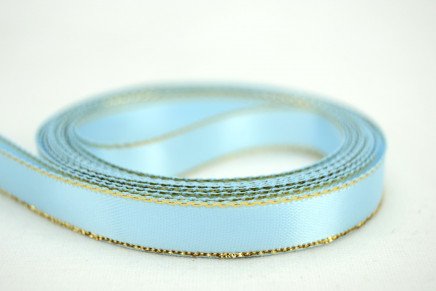 Light Blue with Gold Edge 3/8" 50yd Double Faced Satin with Metallic Edge