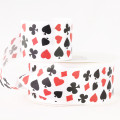 Single Faced Satin Multi Line Playing Cards, Casino Themed Ribbon White