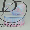 Center Striped Check with Satin Edge Light Blue & Light Pink