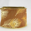Wired Peacock Feather Ribbon Gold