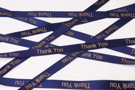 Double Face Satin "Thank You" Printed Ribbon Navy / Gold