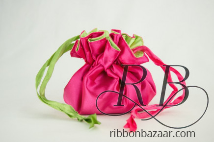 Reversible Satin Pouches Lime/Hot Pink