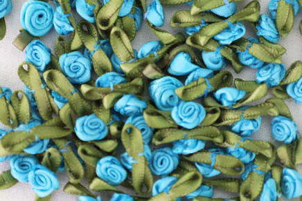 Satin Ribbon Mini Flowers Turquoise/Moss