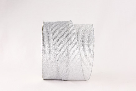 Wired Woven Edge Metallic Taffeta Ribbon Silver