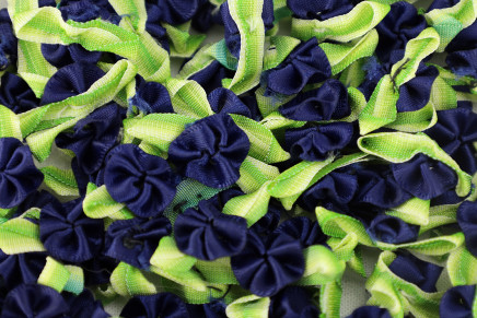 Satin Ribbon Mini Flowers Navy/Lime