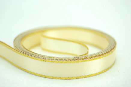 Ivory with Gold Edge 1/8" 50yd Double Faced Satin with Metallic Edge