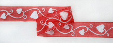 Sheer Valentine Hearts and Vines Red