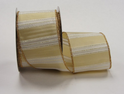 Wired Metallic Shadow Stripe Taffeta Ribbon Buttercup