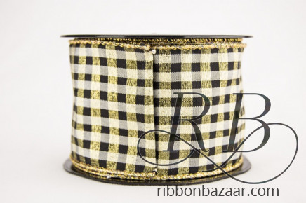 Wired Black and White Check with Metallic Weave Gold