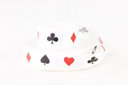 Single Faced Satin Single Line Playing Cards, Casino Themed Ribbon White