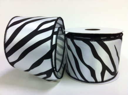 Wired Single Faced Satin Zebra White