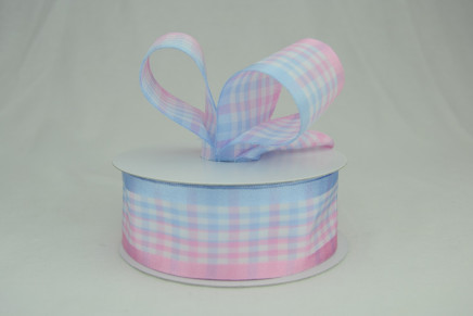 Center Striped Check with Satin Edge Light Blue & Light Pink