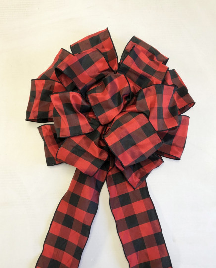 Wired Polyester Large Buffalo Check Bow Black & Red