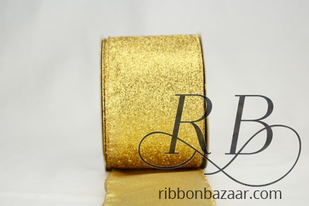Wired Glitter Lamé Ribbon Gold