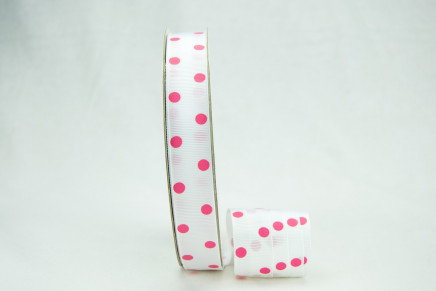 Grosgrain Dippy Dots White / Hot Pink