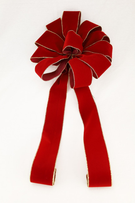 Holiday Red with Gold Edge 2-1/2" 12" 1lr 30" 1pc Waterproof Wired Velvet Bow