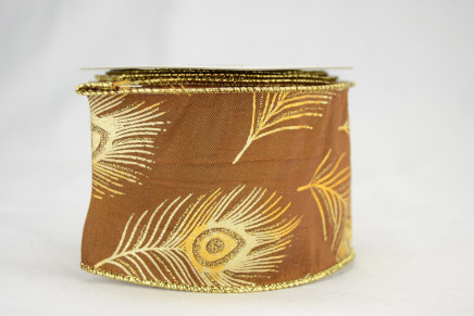 Wired Peacock Feather Ribbon Gold