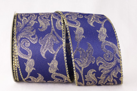 Wired Jacquard Royal Damask Ribbon Purple