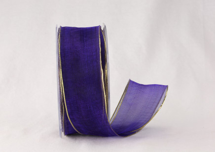 Purple with Gold Edge 1-1/2" 25yd Wired Metallic Edge Organza
