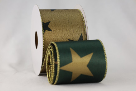 Wired Reversible Taffeta With Stars Gold/Hunter Stars